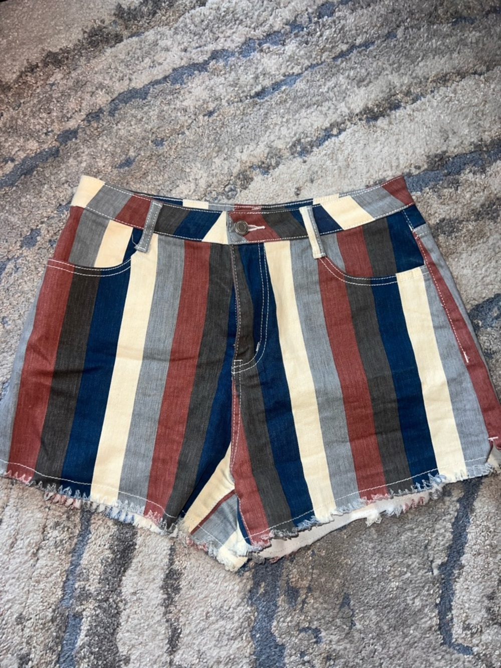 Striped Multi-Tone High-Rise Denim Shorts